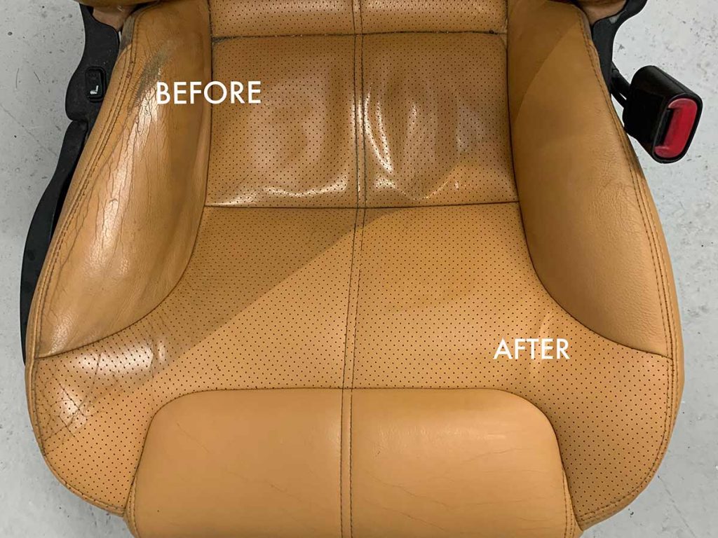 Before and after leather car seat Supreme Leather Restorations