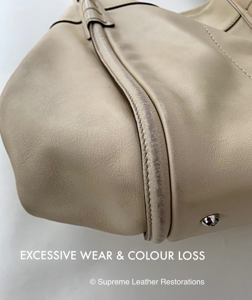 Excessive wear and colour loss on leather handbag