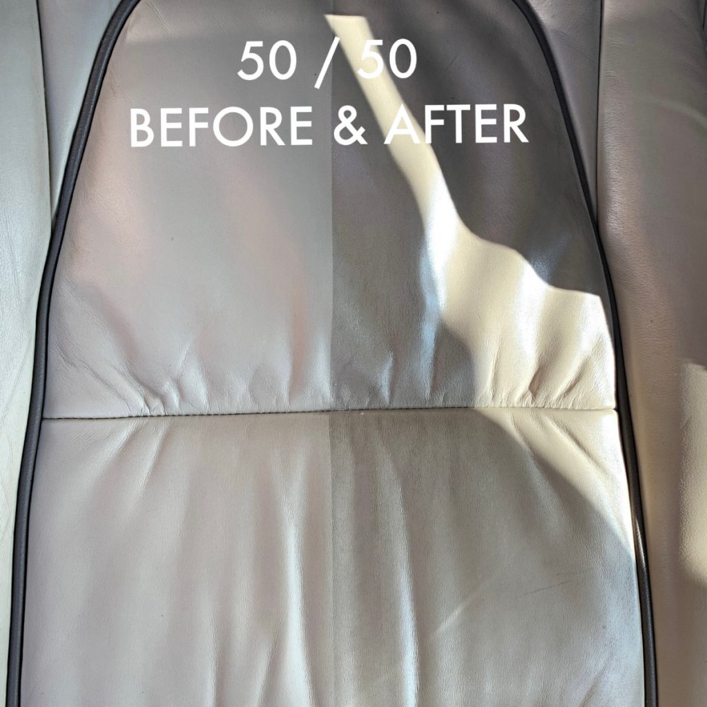 half half of a car seat leather interior clean