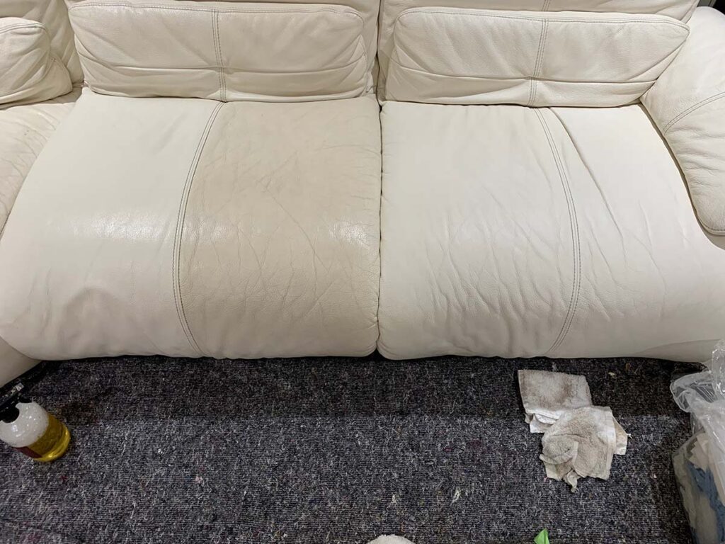 before and after colour sofa restoration