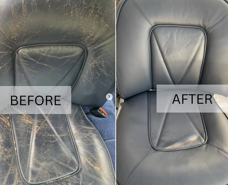 Leather car seat repair before after