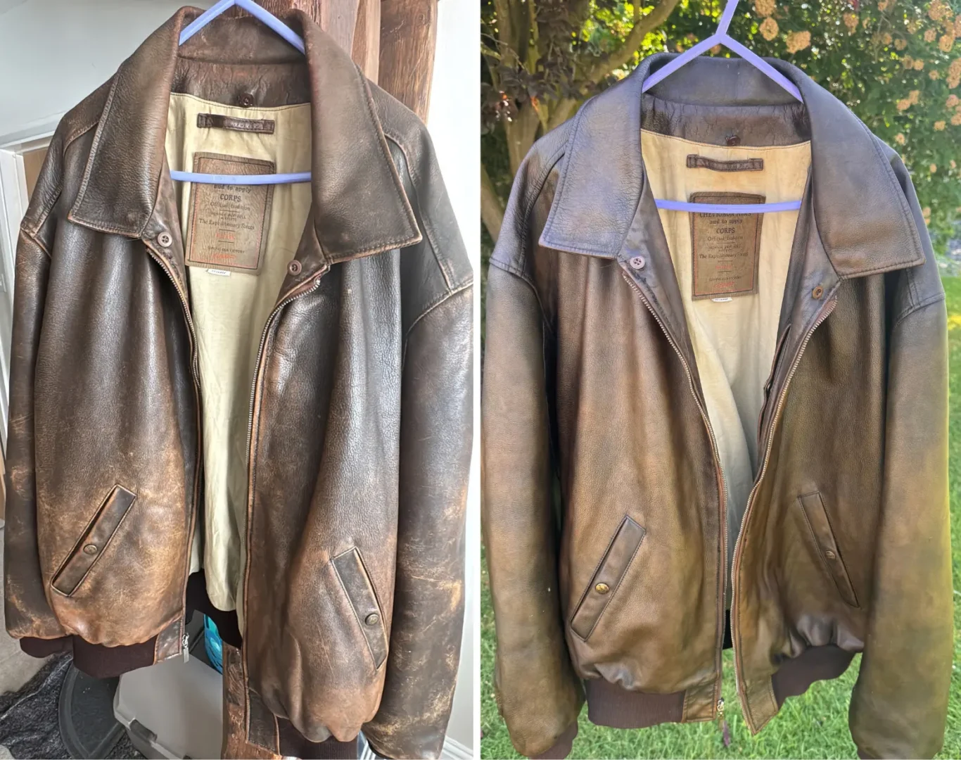 Leather Jacket Restoration Before and after leather briefcase colour restoration by Supreme Leather Restorations
